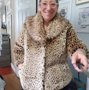 Leopard Print Faux Fur Jacket 1x